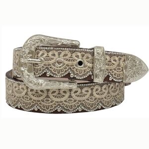 Angel Ranch Western Silver Rhinestone Lace Scalloped Feminine Belt Womens S